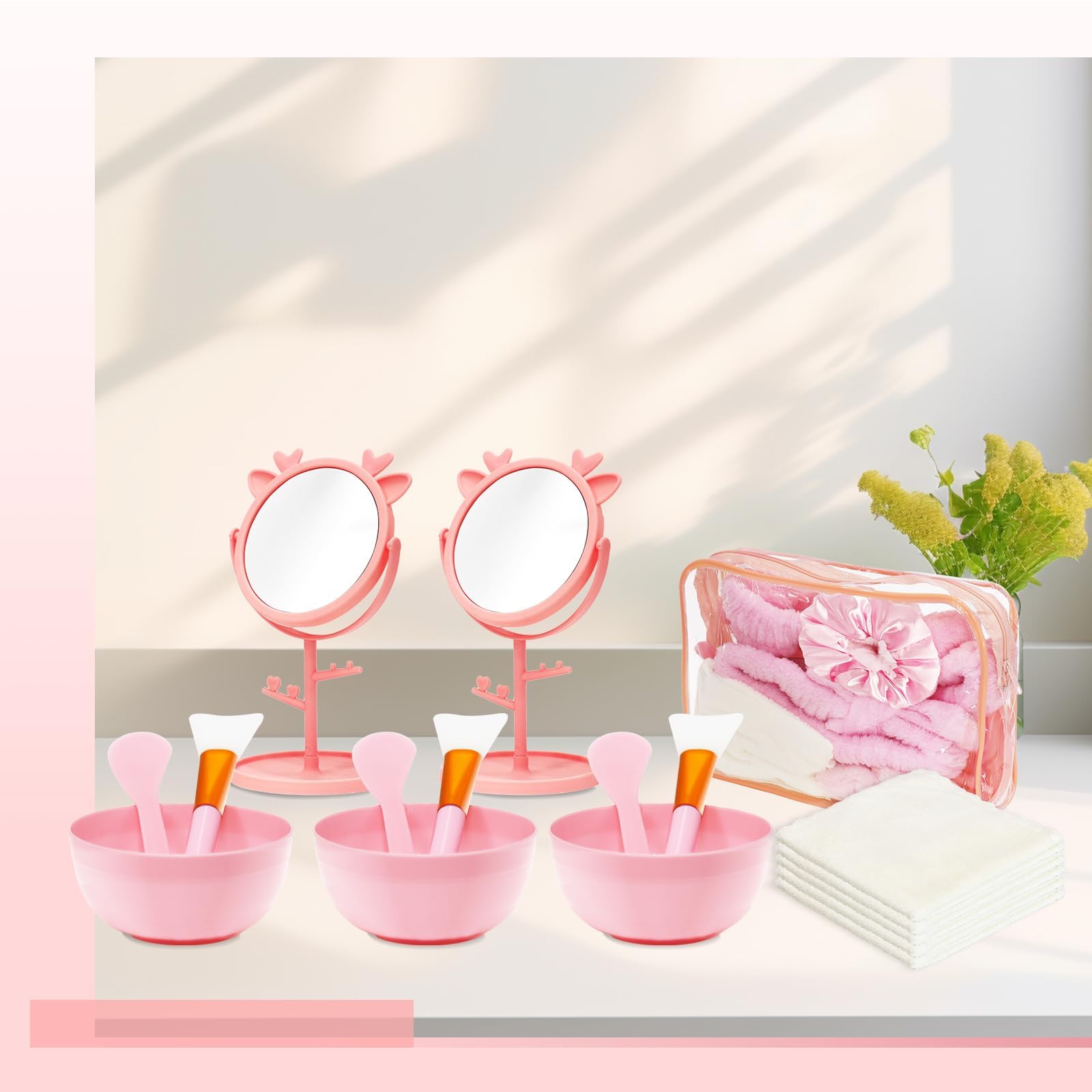 96 pezzi di articoli per feste da donna, include maschera per il viso, set di ciotole, specchio, fascia, scrunchies, borse per cosmetici, panni per il viso per spa, pigiama party, pigiama party