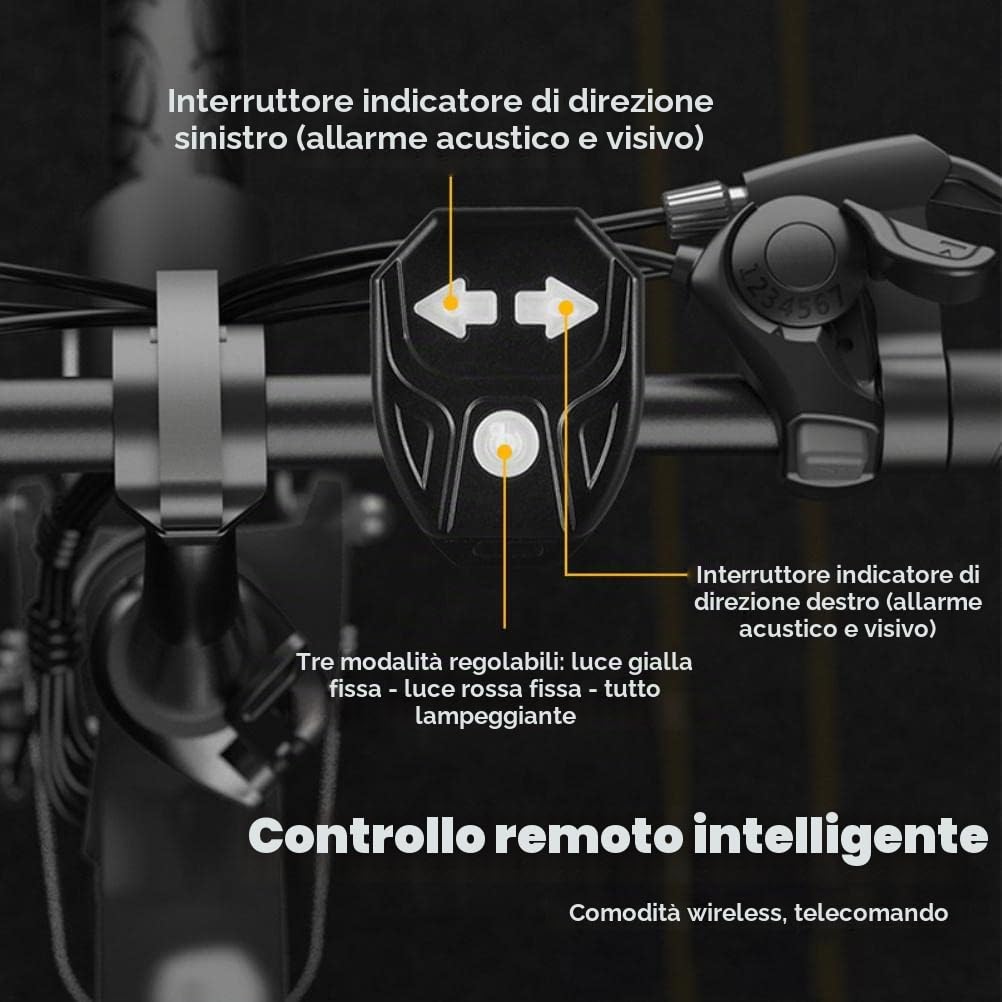 Fanale posteriore per bici con indicatori di direzione, telecomando wireless ricaricabile tramite USB, luci posteriori staccabili per mountain bike notturne e sicurezza