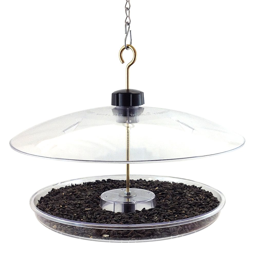 Droll Yankees Covered Platform Bird Feeder with Roof Cover, 13-Inch Diameter, Clear