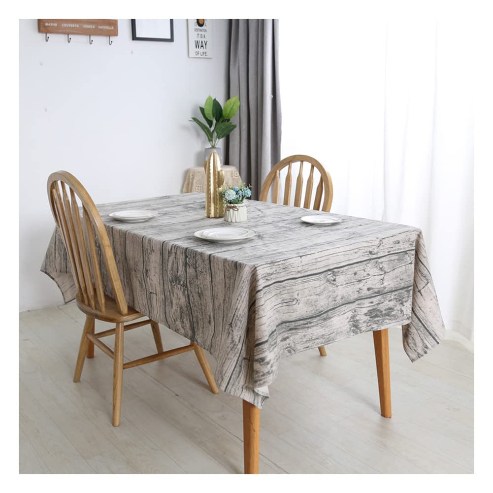 Nappe lavable en coton lin TTPP au motif bois vintage naturel
