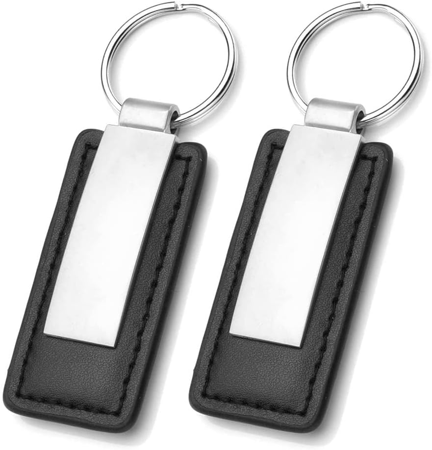 KASTWAVE Leather Key Chain, 2 Pcs Scratch Resistant Key Ring Accessories, Leather Keyring with Metal Key Ring, Ideal for Car, Motorcycle, Bike, House Keys, Black