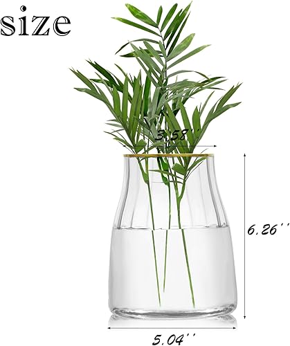 Miniatura 2 de VanEnjoy Florero de cristal simple transparente de 7 pulgadas, jarrón decorativo con borde dorado, decoración del hogar para centro de mesa de
