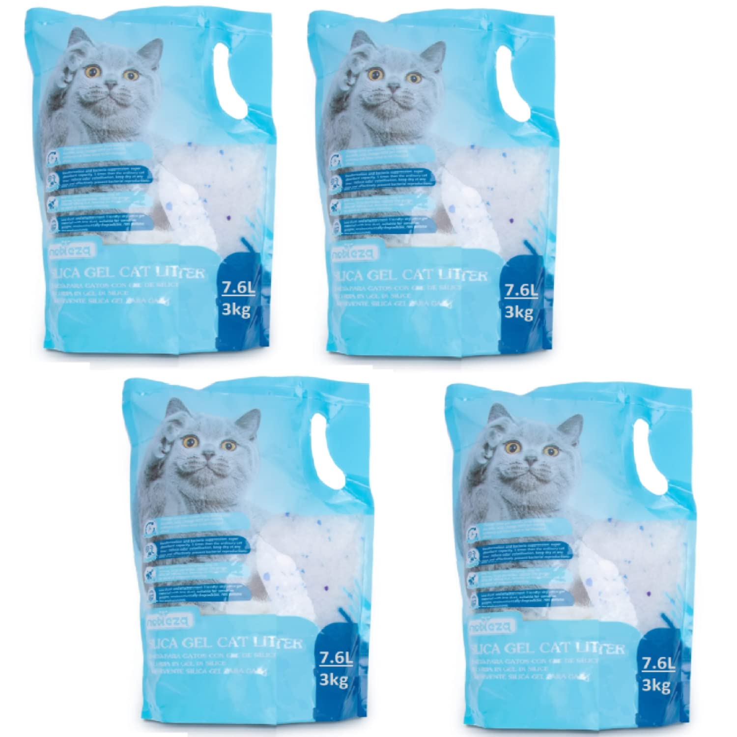 Nobleza - Silica Cat Litter Crystals Kitten Litter,Ultra Absorbent, Effective Odour Control, Dust-Free, Biodegradable Hygiene, Each Bag 7.6L 3kg,4 Bags in Total