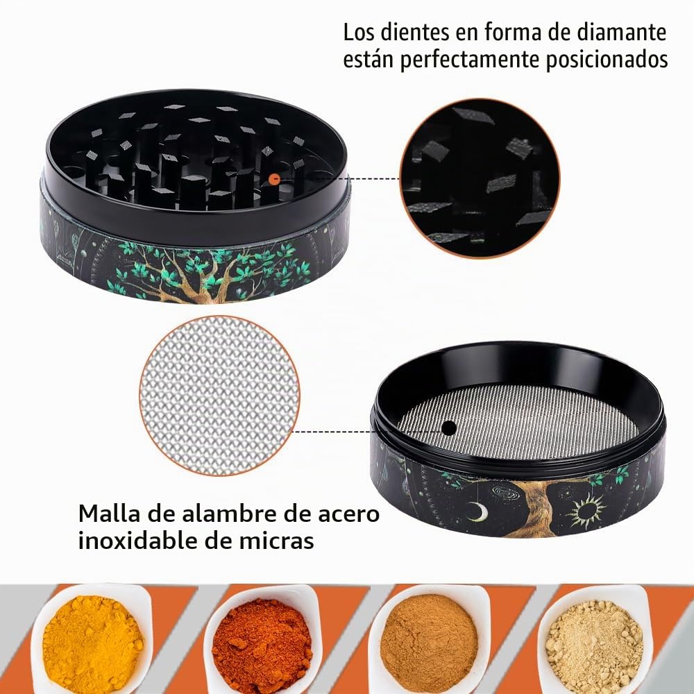 Grande Grinder Especias 63mm(2.5 "), Spespo Metálico Grinder Hierbas y Especias con Rascador Polen (Tree)