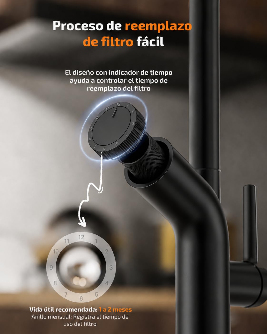 Cobbe Grifo de Cocina con Filtro de Agua, Pulverizador Extraíble, Monomando Giratorio de Caño Alto, Ayuda a Reducir Plomo, Cloro, Mal Sabor y Olores, 3 Filtros de Carbón, Negro