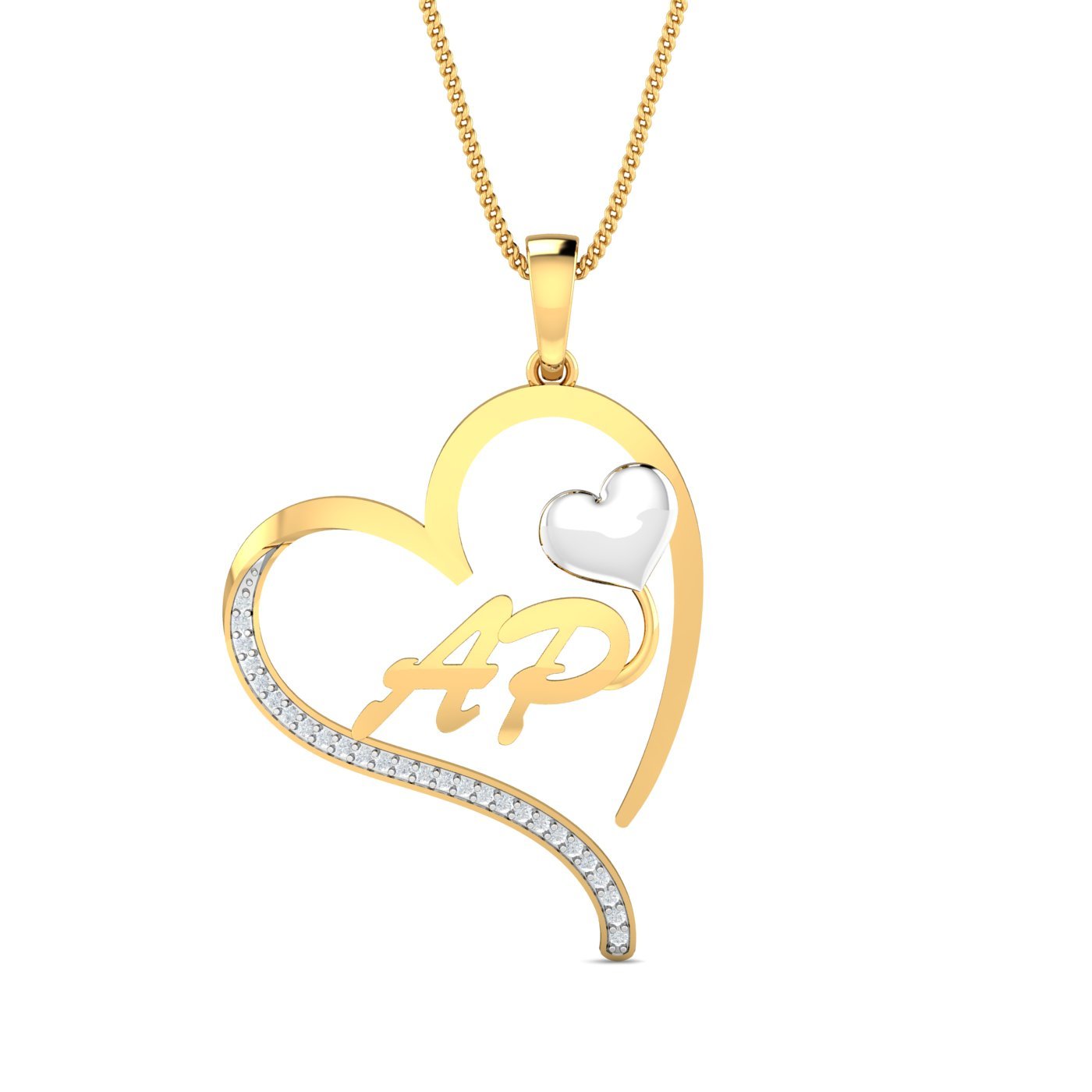14KT Yellow Gold AP Initials Heart Pendant for Women-image-30