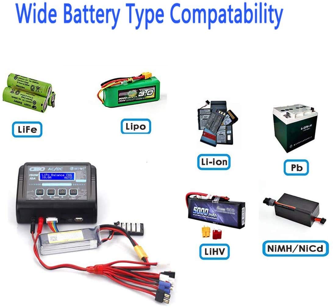 YUNIQUE POLSKA 1 sztuka HTRC ładowarka Lipo RC urządzenie wyładowcze Balancing 150 W 10 A 1-6S AC/DC C150 do akumulatorów NiCd Li-Ion Life NiMH LiHV PB Smart Battery (czarna)