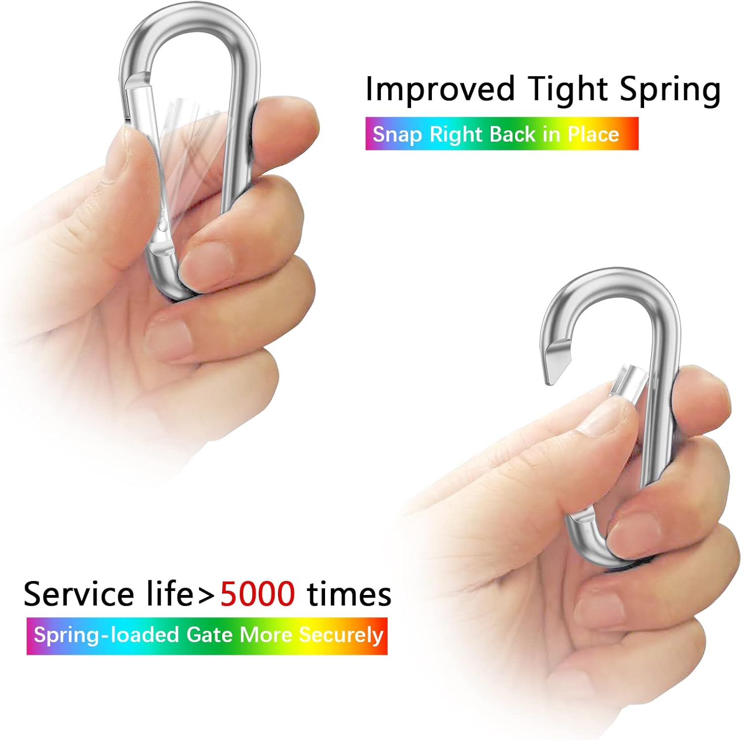 sprookber 3" Aluminum Carabiner D Ring, Caribeener Clips, Spring Snap Hook for Keychain Clip, Set of 10 - Image 3