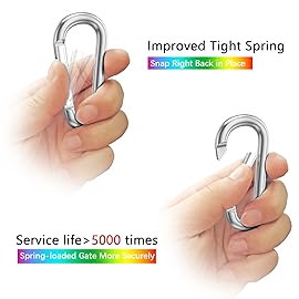 sprookber 3 Aluminum Carabiner D Ring, Caribeener Clips, Spring Snap Hook for Keychain Clip, Set of 10 (Silver)