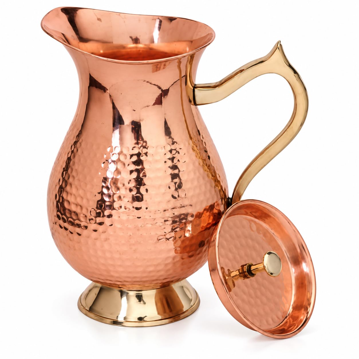 COPPAYA 100% Pure Copper Water Pitcher with Lid, 1500ml Traditional Mughlai Jug with Handle, Hammered Finish, Ayurveda Inspired for Daily Use
