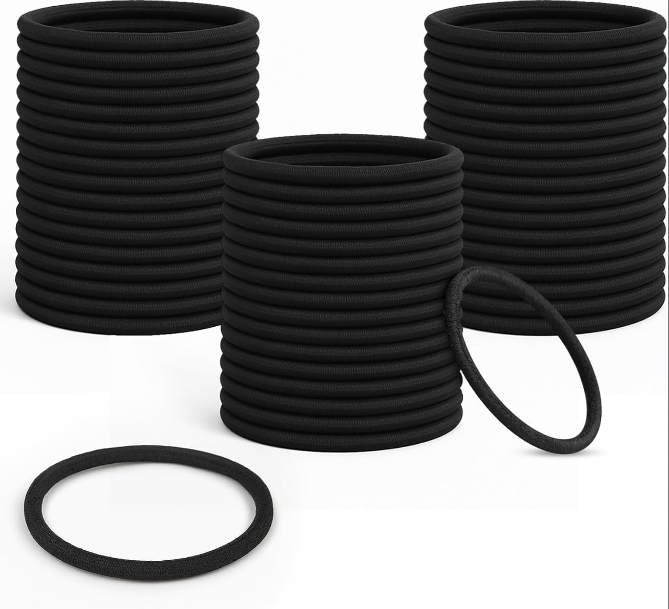 50Pcs Elastic Hair Bobbles, 4mm Strong Elastic Hair Ties for Women, Snag-Free No Metal Soft Hairbands for Thick & Thin Hair - Black