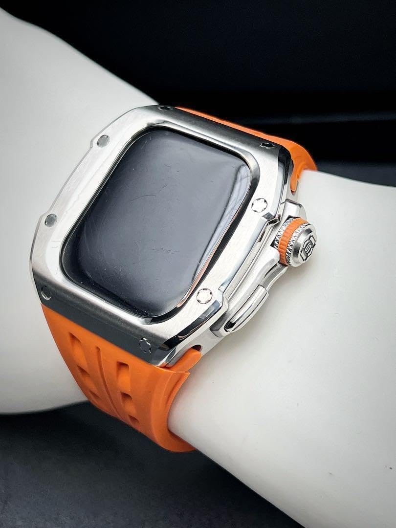 46mm 46ミリ アップルウォッチ ステンレスケース オレンジ ラバー 46mm  