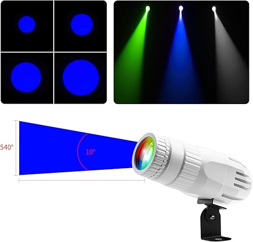 Miniatura 4 de Pinspot - Paquete de 2 luces LED RGBW de 15 W para bola de discoteca 4 en 1 con control remoto, iluminación de punto de bola de espejo súper