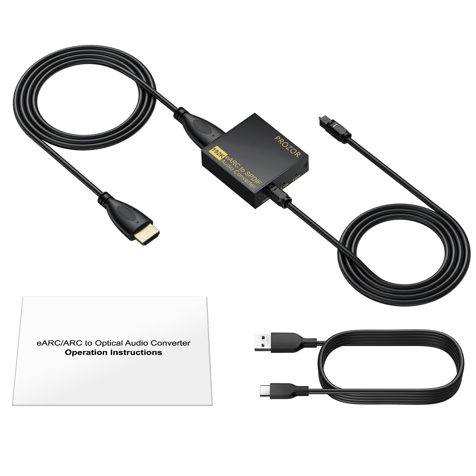 PROZOR Extracteur Audio eARC/ARC vers Optique Exclusif 192kHz & Dolby/DTS 5.1 Solution pour Barres de Son et Casques TV