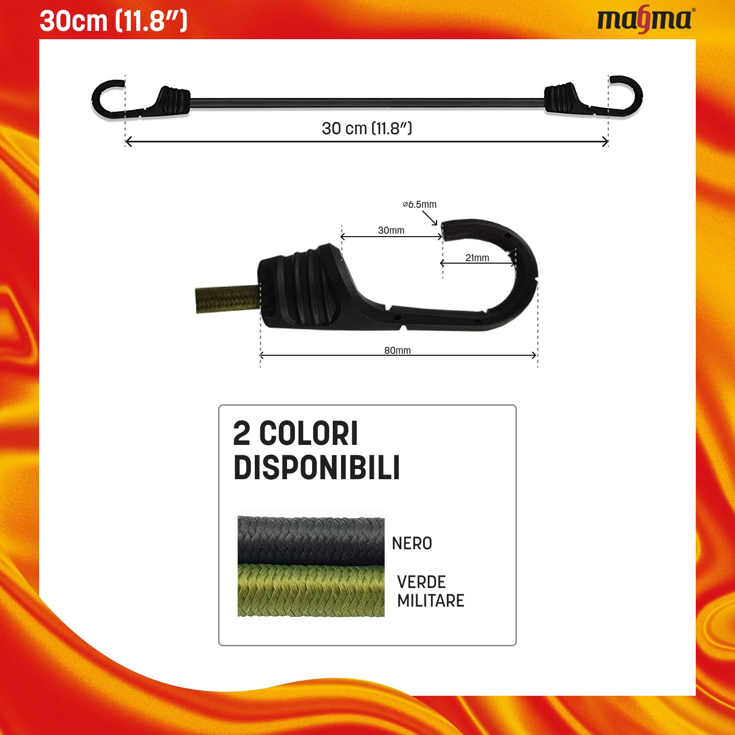 MAGMA Set da 12 Corde Elastiche | Cavi Extra Forti con Ganci | Cavi Elastici di Fissaggio Per Auto per Assicurare Portapacchi e Teloni | Per Campeggio, Uso Militare, Attività all’Aperto (30cm, Nere)