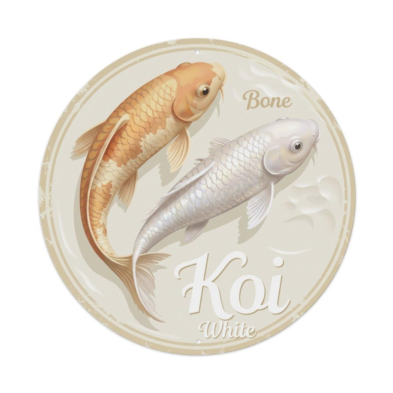 Koi Fish Bone White Waters Ivory Soft Neutral Pure Metal Tin Sign