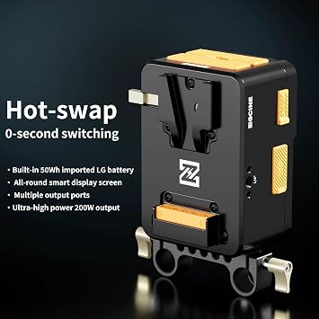 ZGCINE VM-HS1 Hot-Swap V Mount Battery Plate 50Wh/14.8V with Dual USB-C PD 65W,4 D-Tap and Lemo Ports,0.96 IPS Display V Mount Battery Adapter for RED/Arri Cameras with 15mm Rod Clamp
