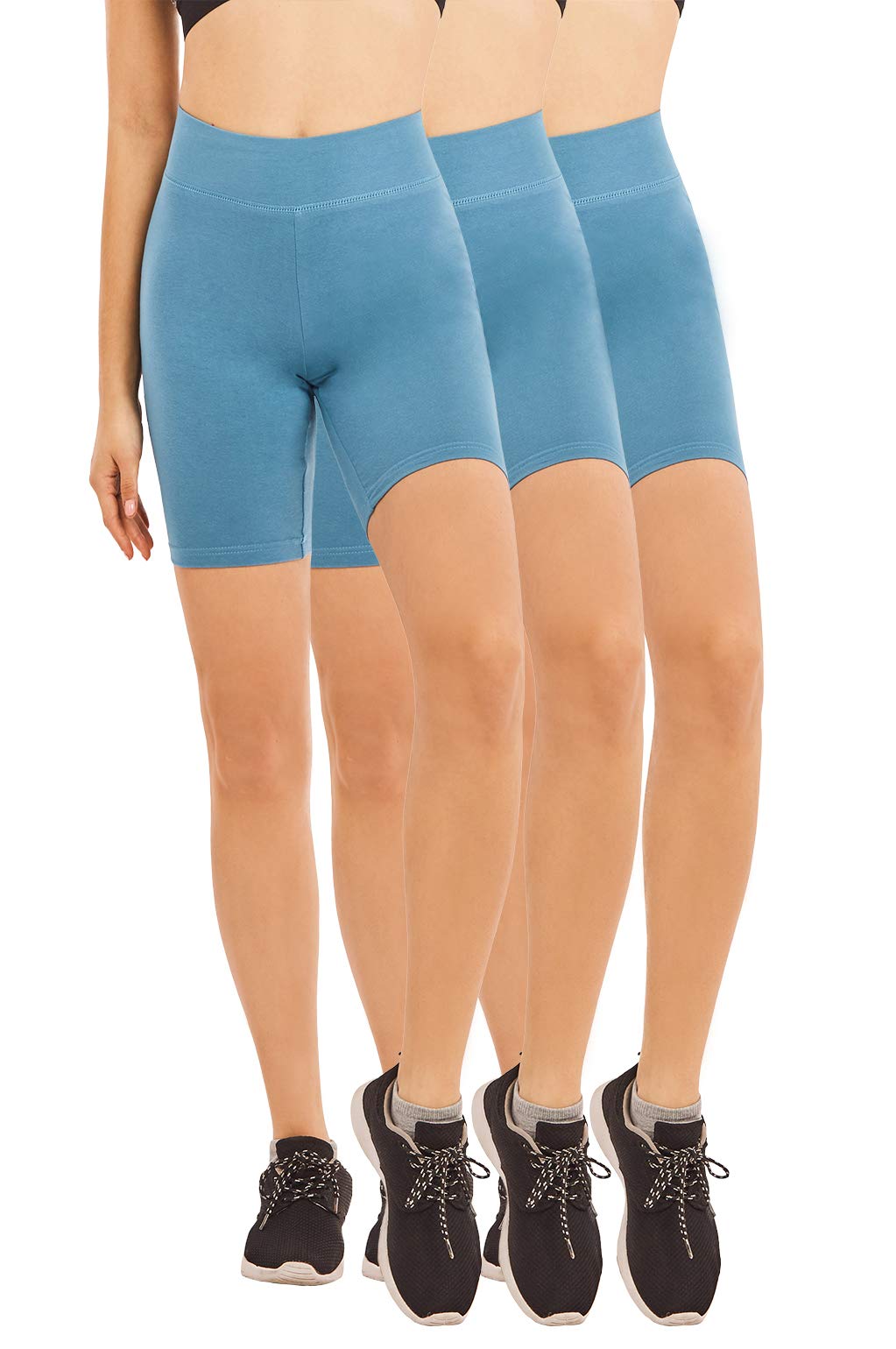 Cotton Leggings - Women's Mid Thigh 15" Short Cotton Leggings - 3 in a Pack