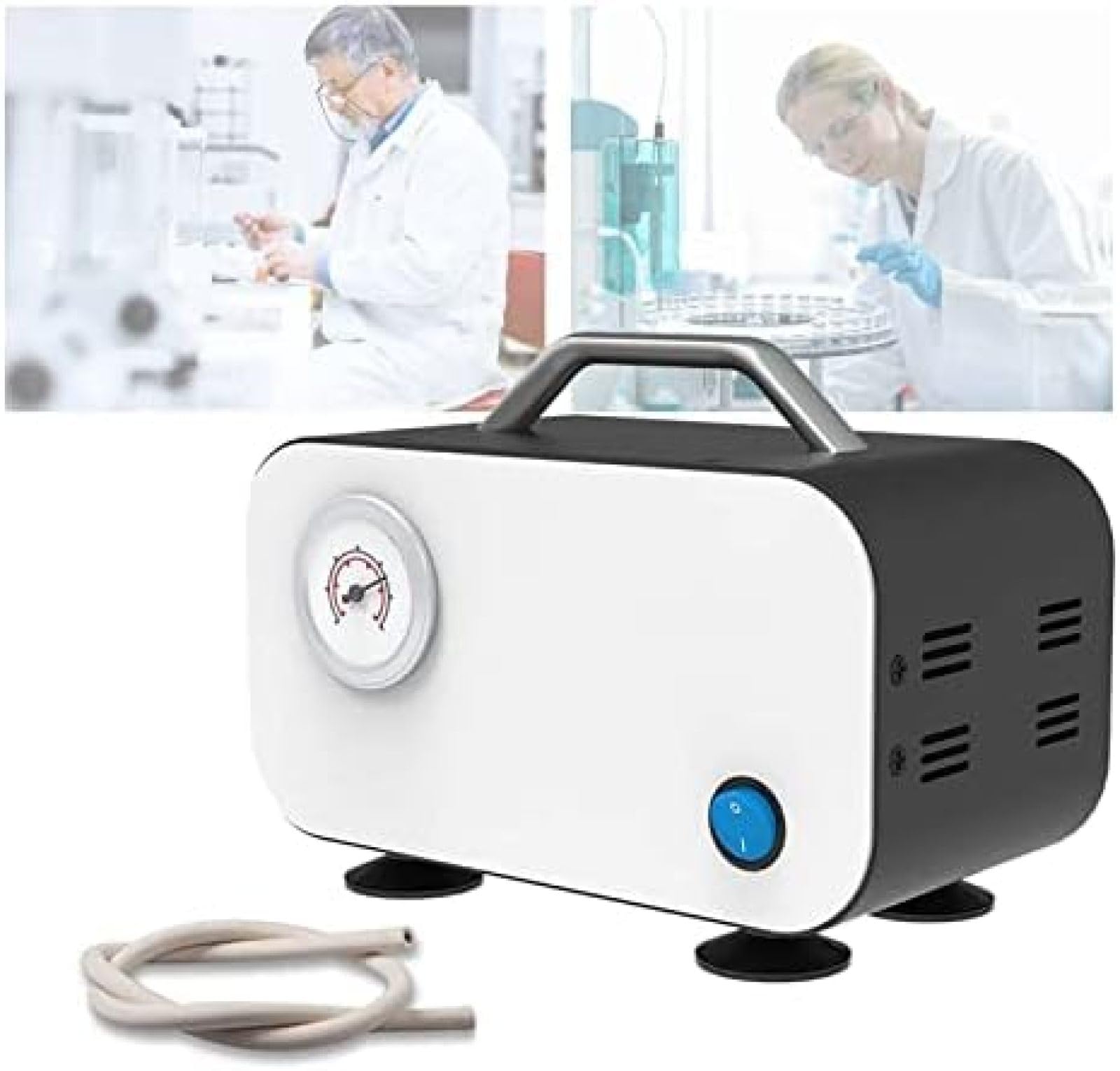Pompa per Vuoto Senza Olio da Laboratorio | velocità di pompaggio Rapida di 10 Litri al Minuto | Piccola Pompa per Vuoto Portatile | Motore Senza Olio da 20 W e Pompa a Membrana, 30 W