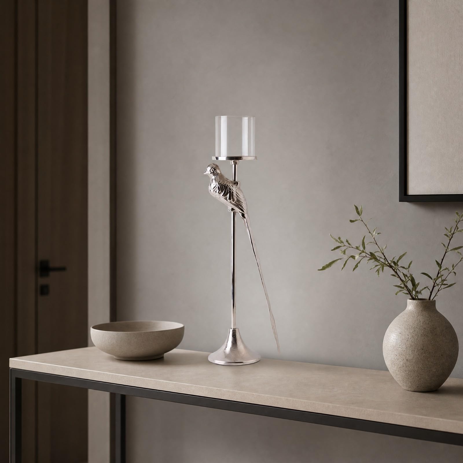 B Baosity Portavelas Decorativo Pájaro Plateado Versátil Portavelas Aluminio con Adorno Pájaro Delicado para Interiores Modernos, S