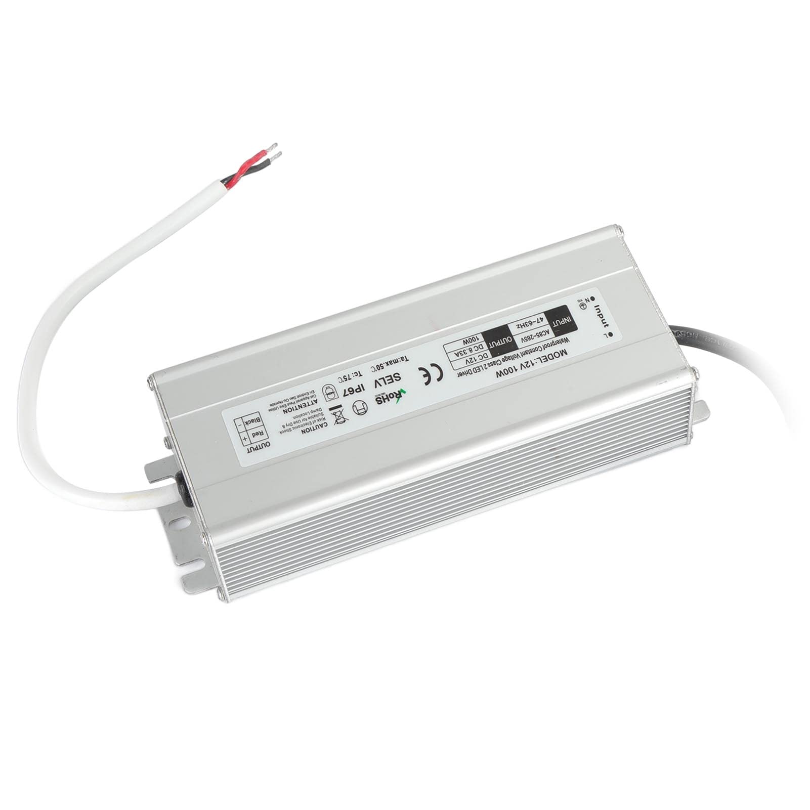 Driver LED 100W 12V/24V Impermeabile IP67 Trasformatore LED Alimentatore LED da 85~265V AC a 12V/24V DC Uscita a bassa tensione per luce LED, Computer Project, Industriale, Luce esterna(Spine UE-12V)