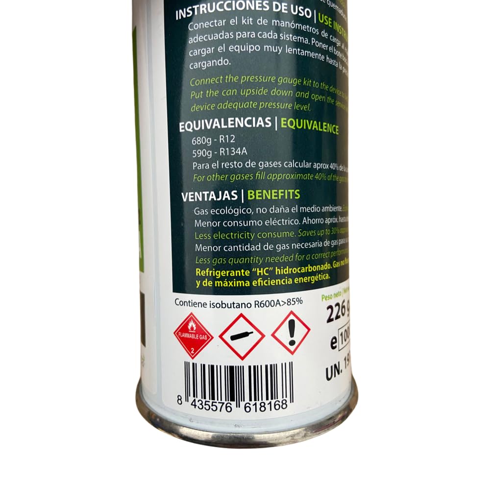 Gasica D2 Gas Refrigerante Orgánico Ecológico 226g Sustituto R12 R134A