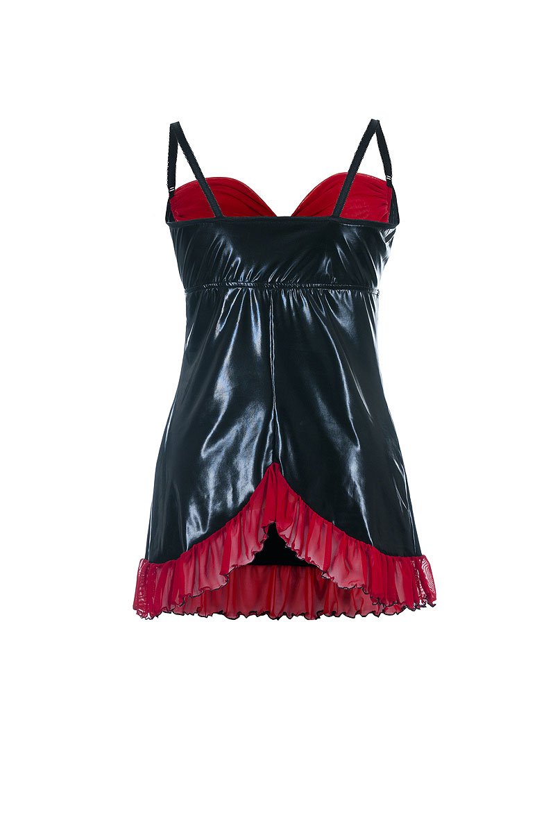 Elegantes Chemise schwarz aus Wetlook Tüll und Brustfrei mit Rückenausschnitt und Offener-Ausschnitt an der Brust Plus Size