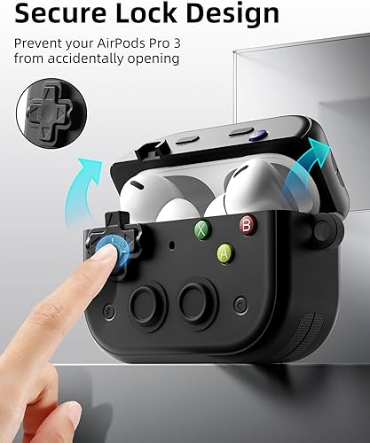 Vista 3 de TiMOVO Funda para AirPods Pro 3 (2025) con clip de bloqueo seguro, cubierta protectora a prueba de golpes de concha dura con diseño de consola