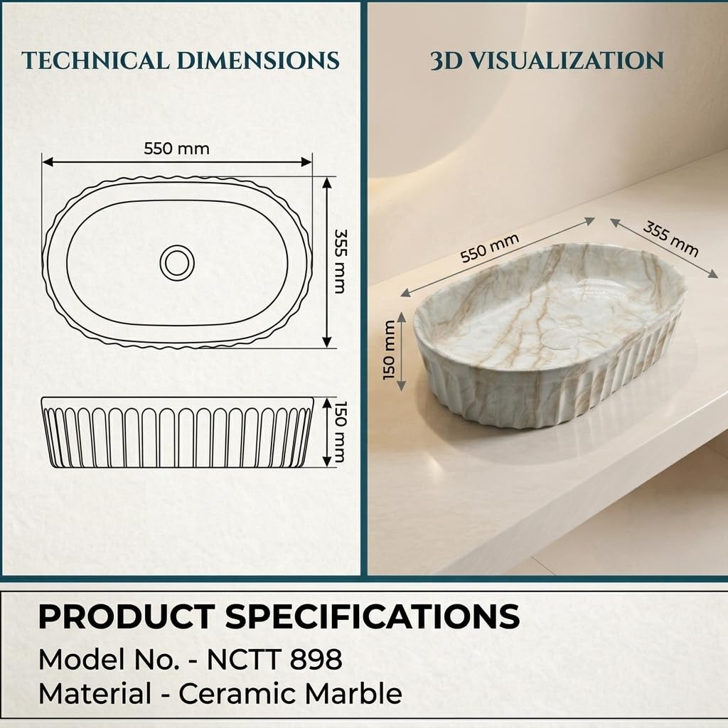 BASSINO Ceramic Wash Basin - White Marble Sink -3