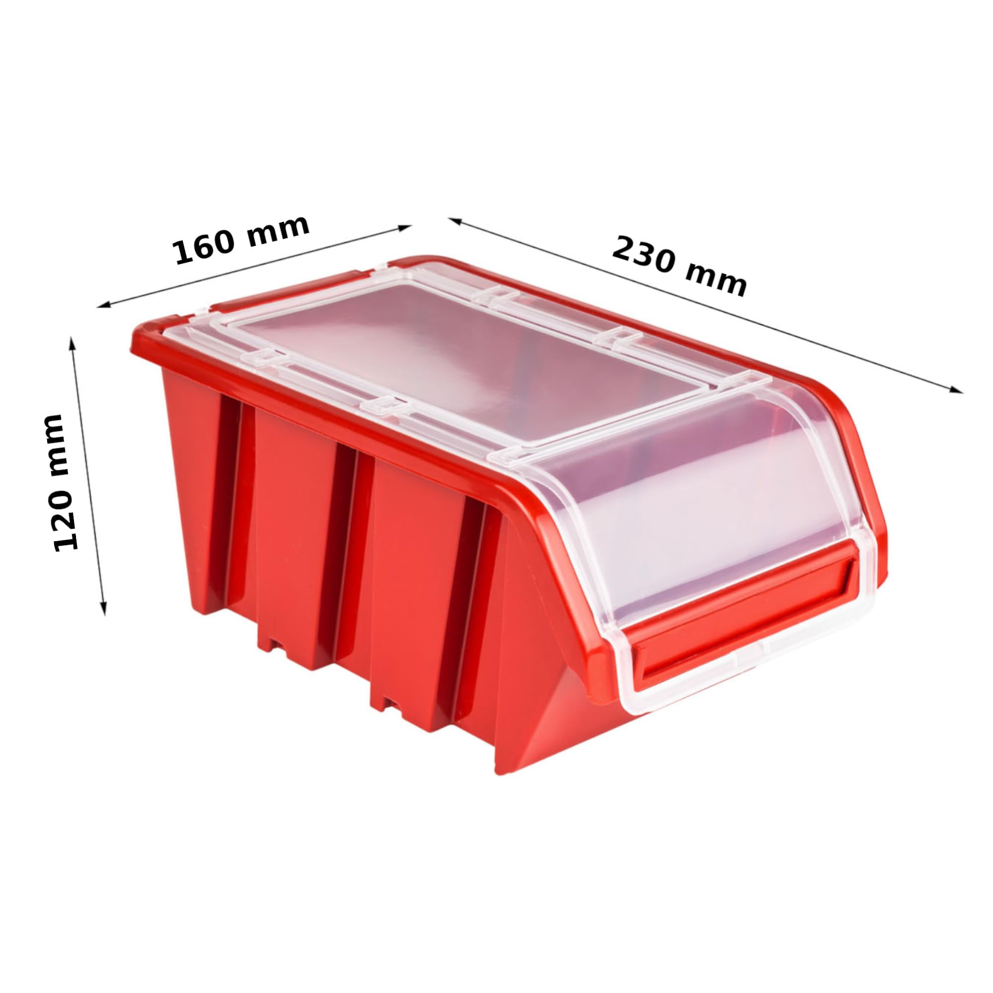 botle 20 x Stapelbox Kunststoff Lagerboxen Stapelbar Stapelkiste Sortierbox Box mit Deckel 160x230x120 rot