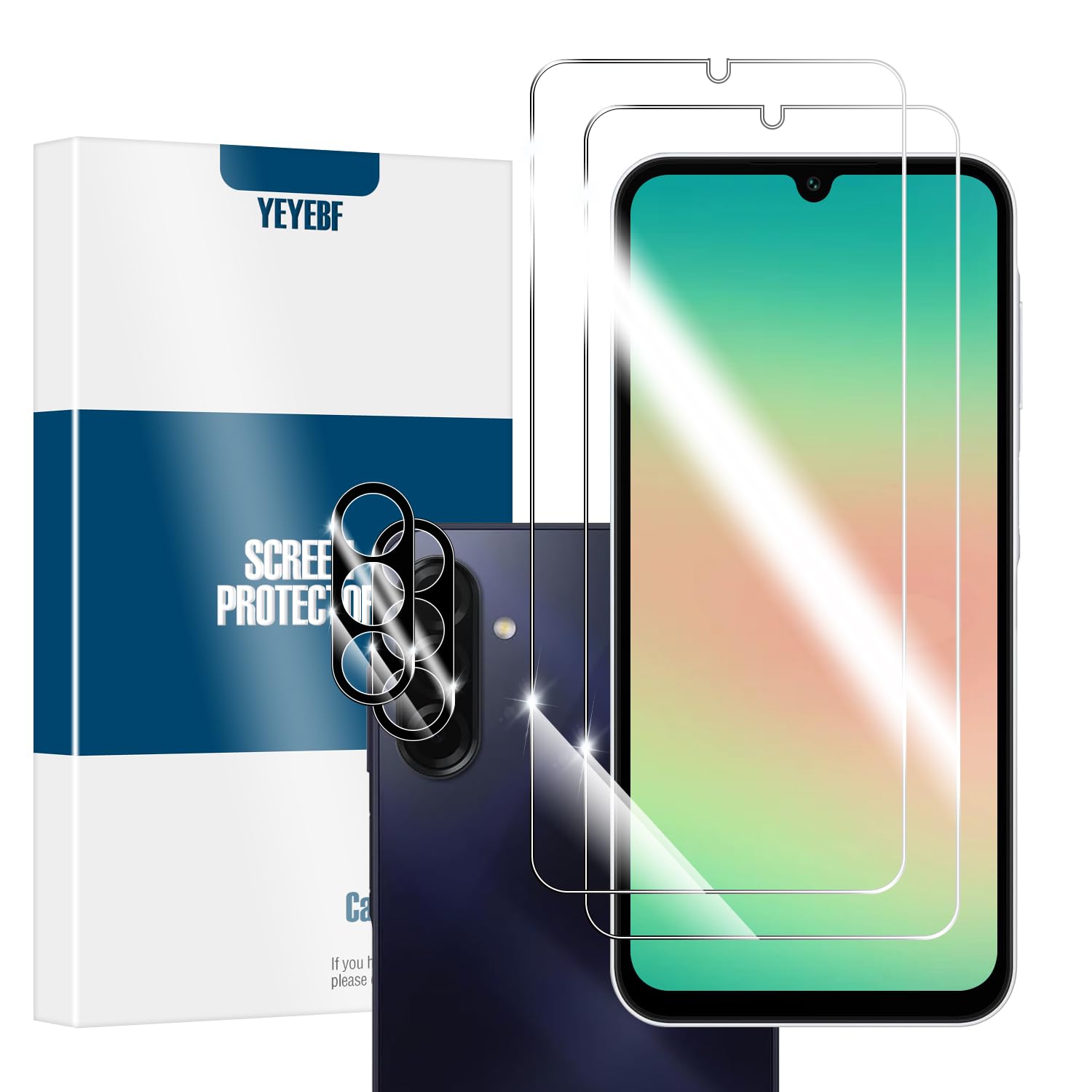 YEYEBF Galaxy A26 HD Clear Tempered Glass Screen Protector + Camera Lens Protectors, [2+2 Pack] [3D Glass] [Anti-Glare] [Bubble-Free] Screen Protector