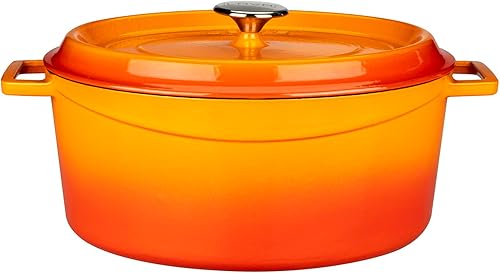 LAVA Horno holandés de hierro fundido de 7.5 cuartos de galón olla de horno holandés de forma ovalada multiusos con tres capas de esmalte