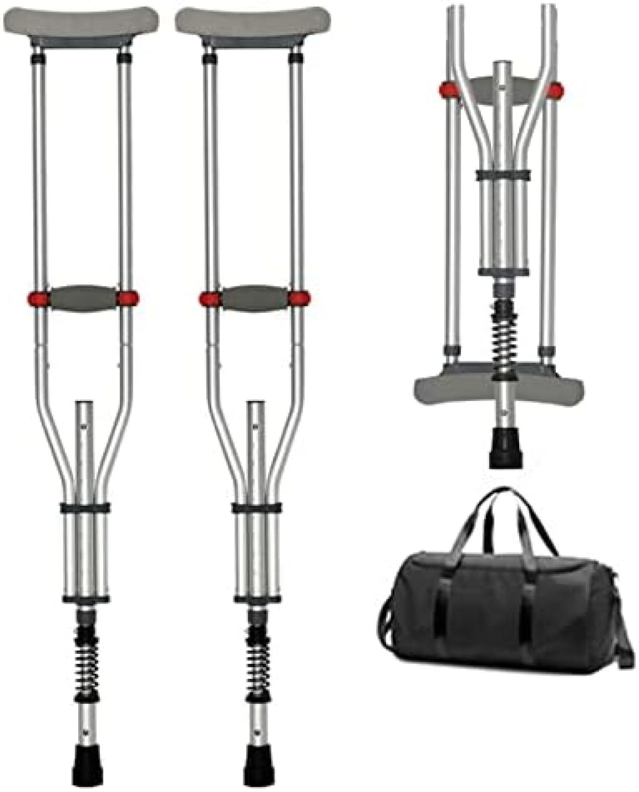 Stampelle pieghevoli sotto le ascelle con assorbimento degli urti, altezza regolabile a pulsante in alluminio stampelle da passeggio per adulti e giovani, capacità 134,6-195,6 cm, capacità 440 libbre