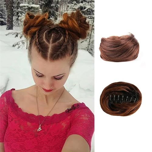 2 piezas de mini garra de pelo sintético de moño sintético desordenado en moño desordenado, extensiones de cabello para mujeres y niñas
