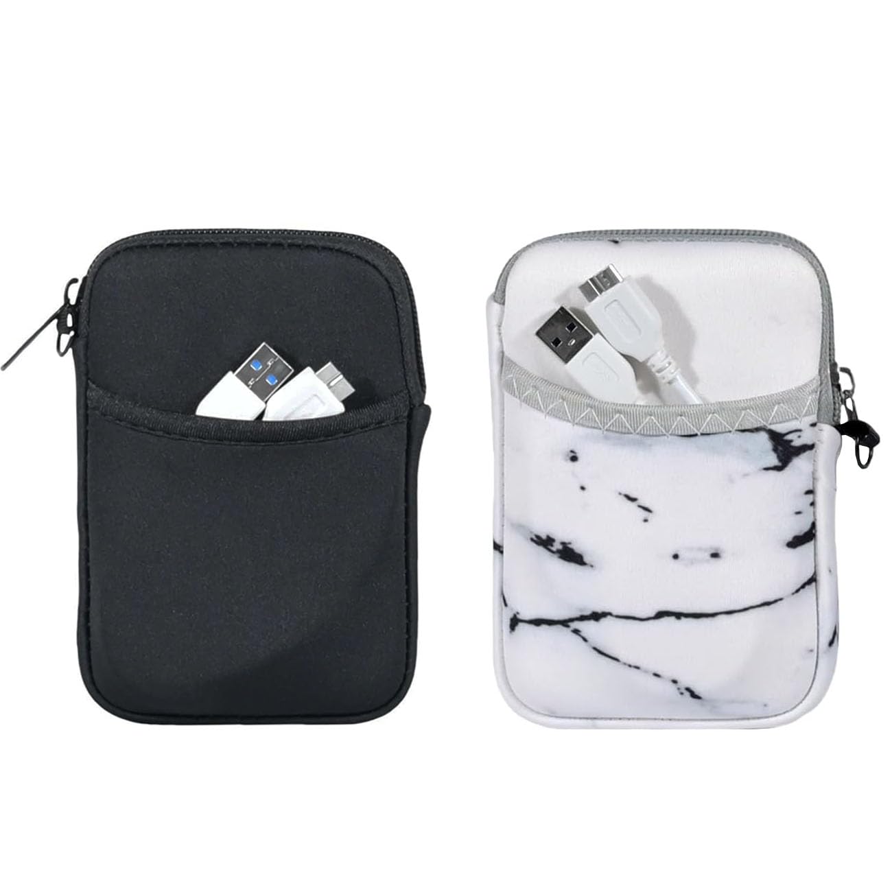 Tragbare externe Reise-Festplatten-Hülle, staubdicht, wasserdicht, kratzfest, für 2,5-Zoll-Festplatten, Schwarz + Weiß, 2 Stück