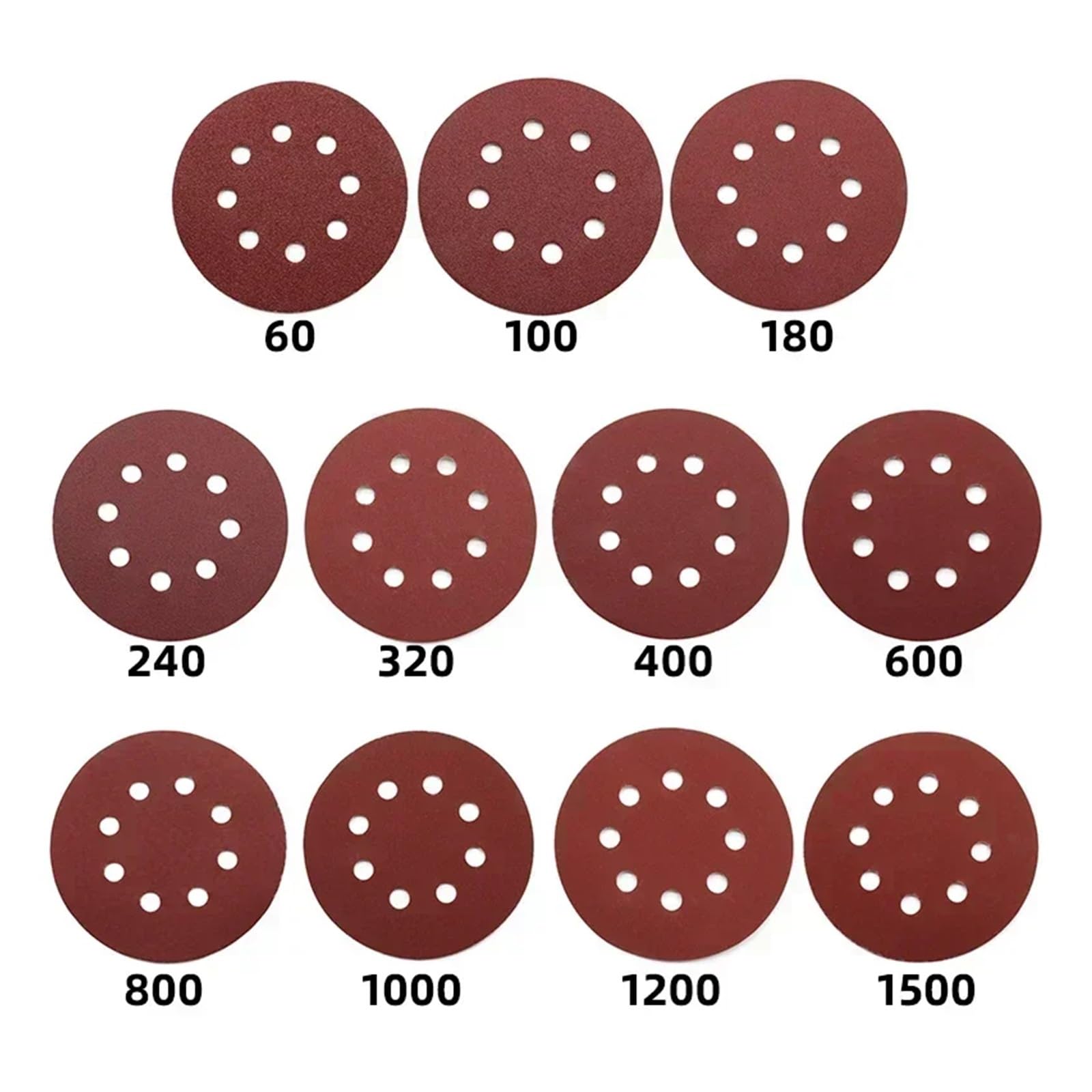 Arkusze ścierne Krążki polerskie, 10~100szt. krążków ściernych, rzepów, papier ścierny samoprzylepny, 5 cali, 8 otworów(80 grits,100pcs)