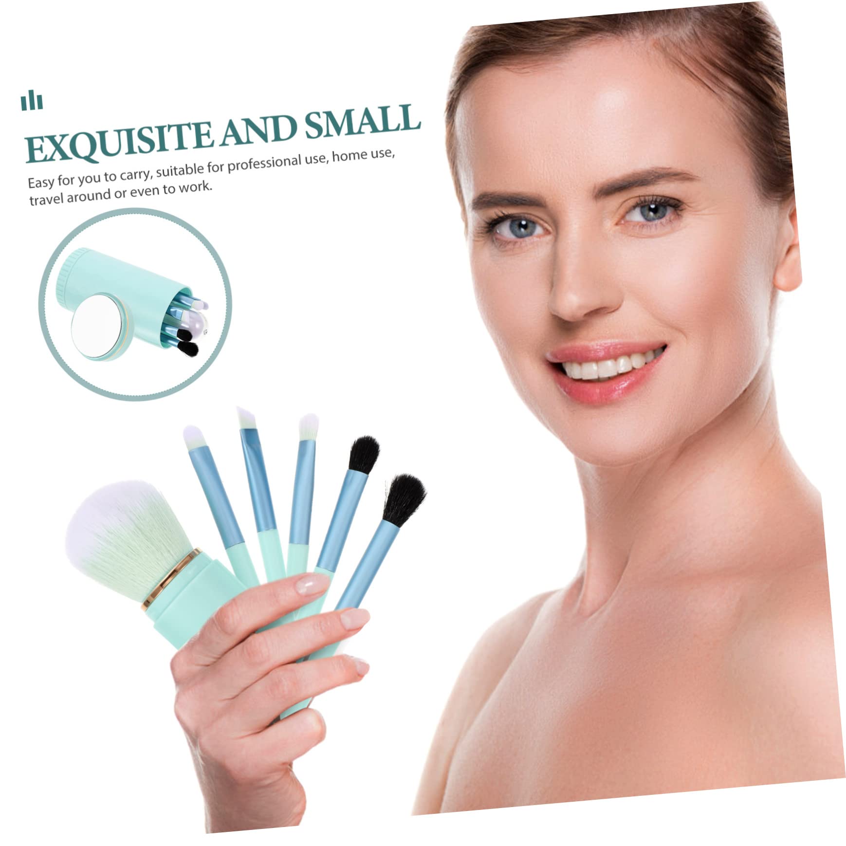Healeved 5sätze Professionelle Makeup Pinsel Mit Blush-puder Tragbare Kosmetik Bürsten Für Makeup Kit Mit Spiegel Wasserblau Praktische Beauty Werkzeuge Für Reisen