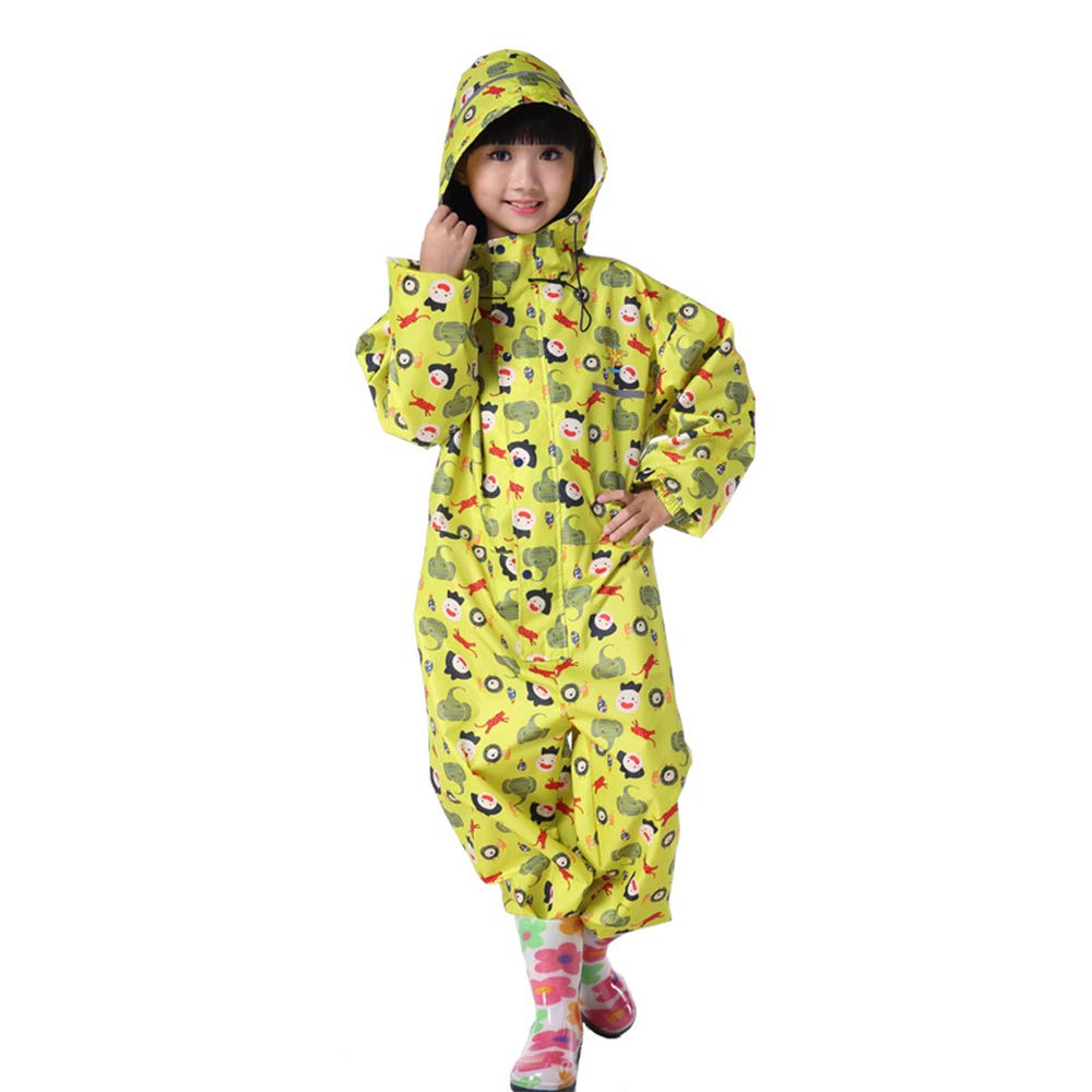 Kids All in One Waterproof Suit Toddler Boys Girls One-Piece Puddle Rainsuit for Age 2-14 Yellow