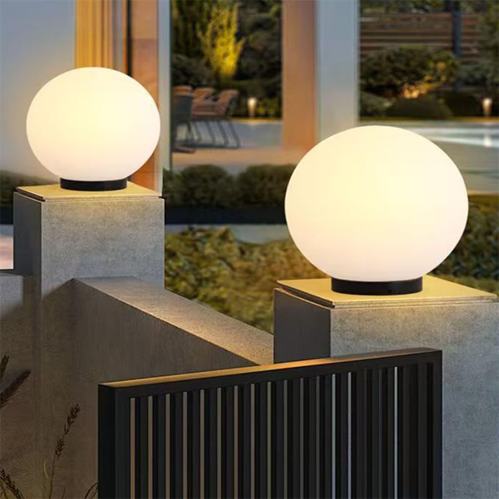 Semplici Lampade A Globo Per Esterni, Patio E Cortile, Sfera Bianca Satinata Lampada Da Palo Impermeabile Per Esterni Lampada D'atmosfera Per Giardino, Parco E Paesaggio In Stile Rustico