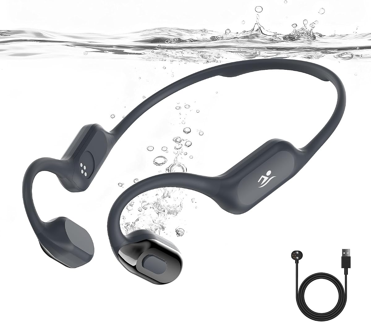 Soft Liquid Silicone Bone Conduction Swimming Headphones Underwater,IPX8 Waterproof Earbuds,Open Ear Swim Headphone with Skin-Friendly Silicone/Built-in 32G MP3-Player Earphones for Swim-Black Gray