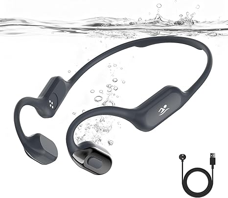 Swimming Headphones, IPX8 Waterproof Bone Conduction Headphones with Built-in MP3, Open Earphones Underwater Swim Earbuds with Bluetooth Sport Headsets for Swimming-Obsidian Black