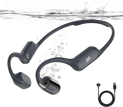 Soft Liquid Silicone Bone Conduction Swimming Headphones Underwater,IPX8 Waterproof Earbuds,Open Ear Swim Headphone with Skin-Friendly Silicone/Built-in 32G MP3-Player Earphones for Swim-Black Gray