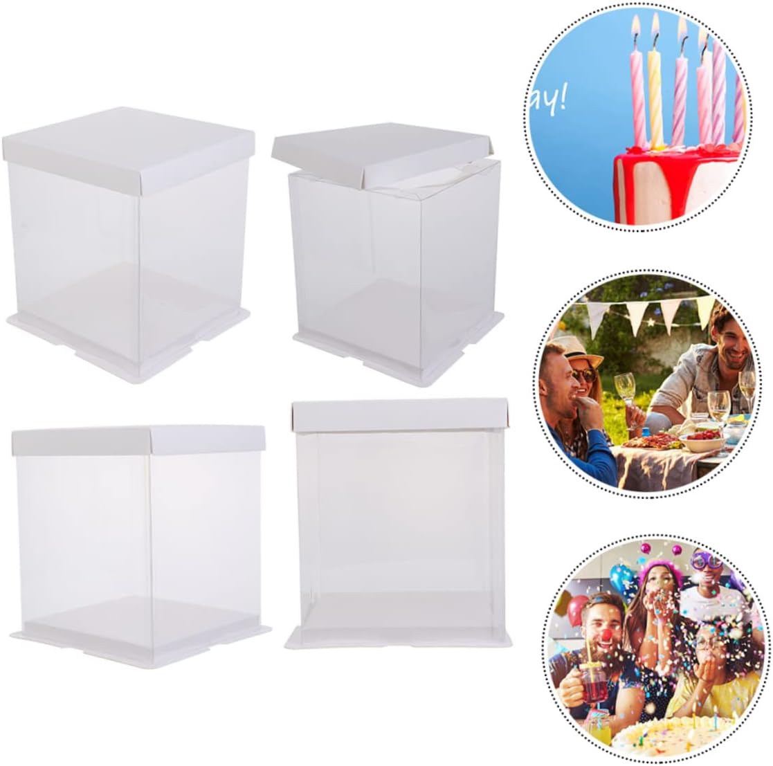 4Pcs Transparent Cake Boxes for Birthday Cake Packing Containers Floral Decorations Crafts Portable Cake Carrier with Design