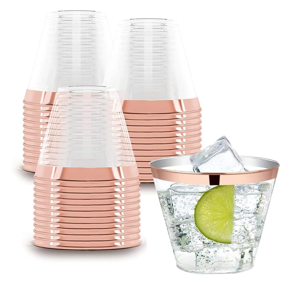 20 Piezas Tazas Plástico Oro Rosa, Tazas Oro Rosa Transparente, Vasos de Plástico Transparente, Tazas Elegantes de Fiesta, Vasos de Fiesta A Granel, Vasos de plástico, para Tazas Boda, Taza Fiesta
