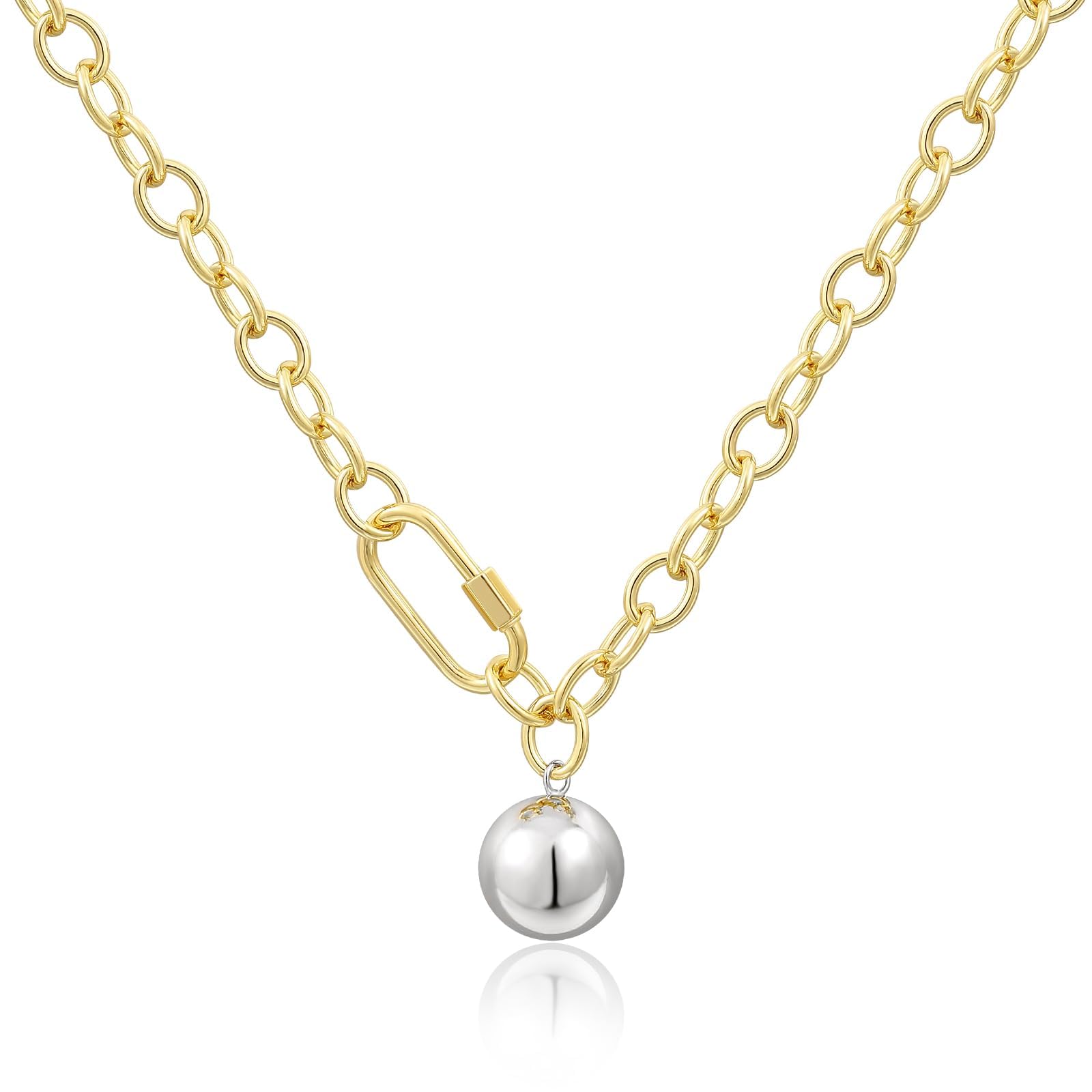 KissYan Gold Beaded Necklace for Women, 14K Gold Plated Chunky Big Ball Beads Chain Choker Necklace Statement Fashion Jewelry Gifts