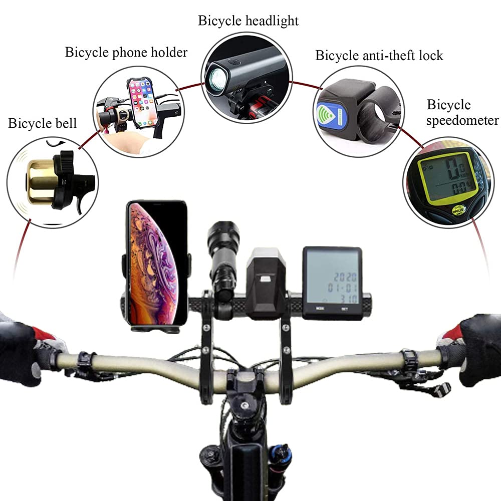 Volo Staffa di estensione del manubrio della bicicletta in alluminio per tachimetro della bicicletta Staffa della torcia della luce Accessori per biciclette con rondelle in alluminio (nero, 85