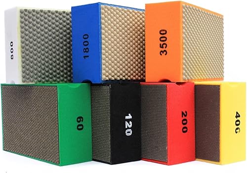 Almohadillas de pulido a mano de diamante, almohadillas con respaldo de espuma de esponja de 3.543 x 2.165 in, kit de bloques de lijado para