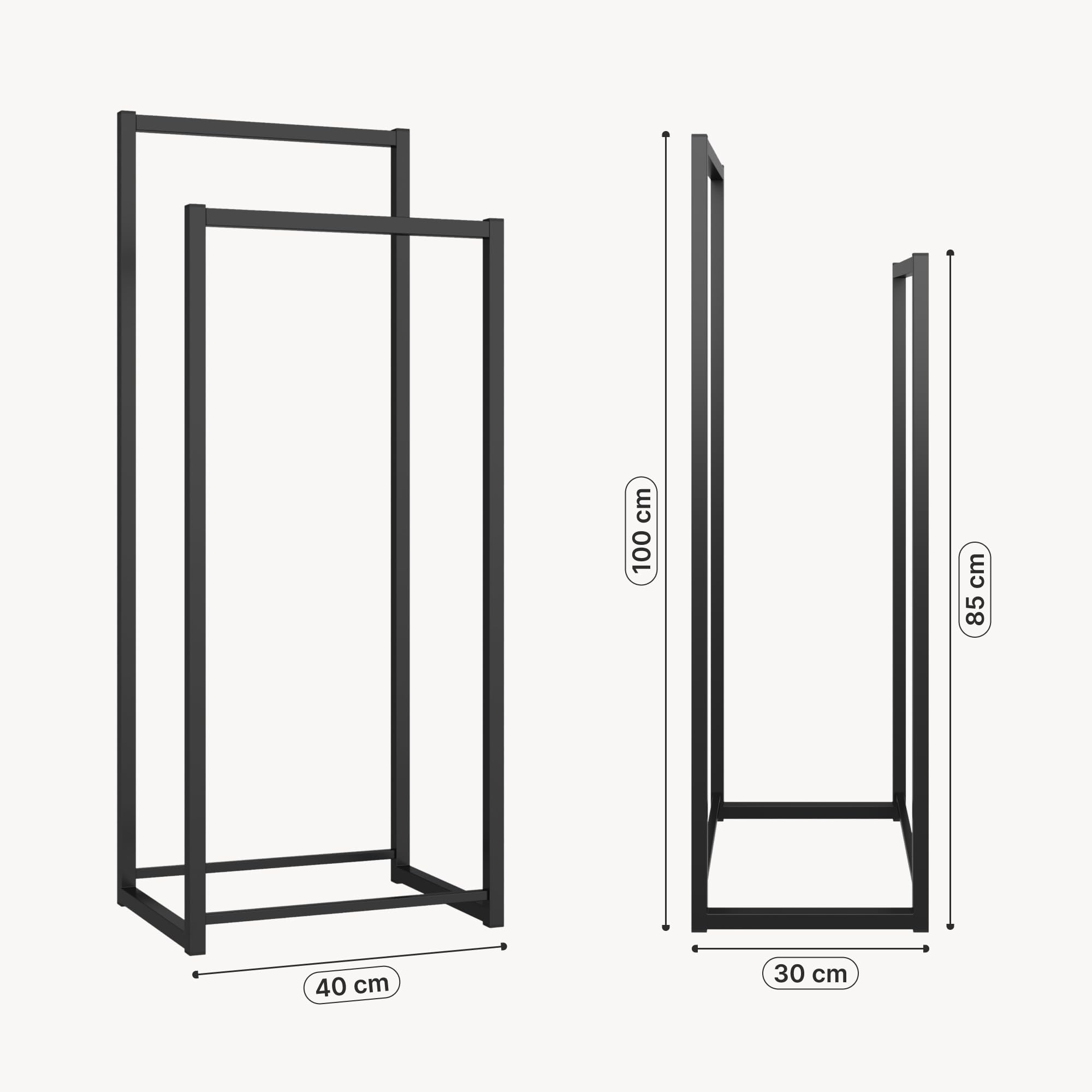[en.casa] Stand Appendiabiti da Terra con 2 Barre Aste Porta Abiti in Altezze Diverse Organizzatore Guardaroba Vestitore 100 x 40 x 30 cm in Acciaio - Nero