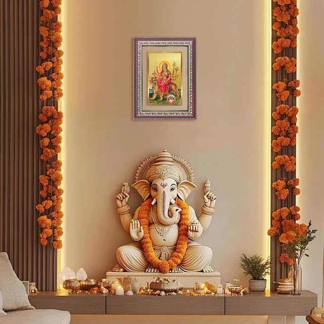 Image of DIVINITI Durga Vaishno Devi Mata Ka Darbar 24K Gold Plated Foil Wall and Tabletop Photo Frame for Home Decor, Puja Room, Luxury Gifting | DG Frame 105 S2.5 (26x20 CM)