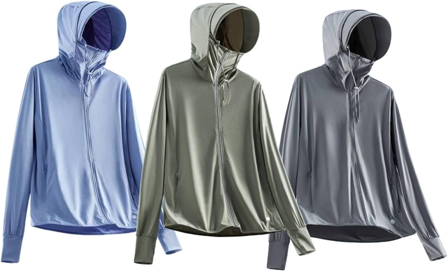 Men's UPF 50 Sun Protection Hooded Lightweight Jacket, Long Sleeve Shirt for Running, Hiking, Cycling and Fishing Summer (US, Alpha, 4X-Large, Regular, Regular, Blue+Green+Gray)